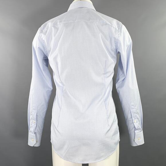 ETON Size S Light Blue White Checkered Cotton Spread Collar Long Sleeve Shirt - Picture 4 of 8